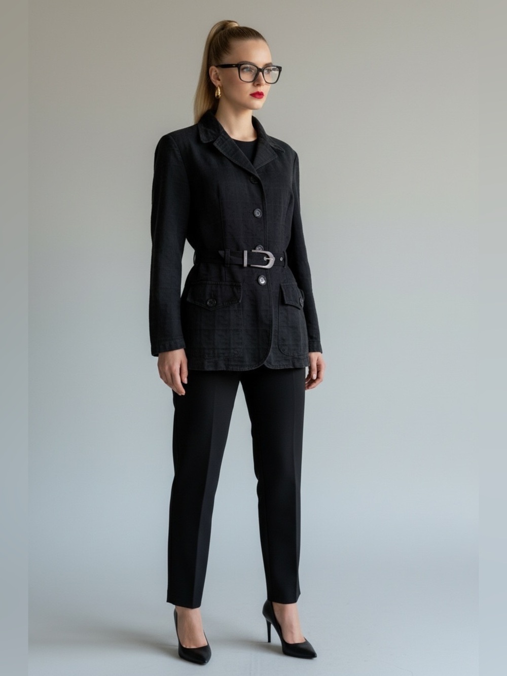 Fendi Black Belted Tailored Jacket